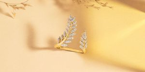 Diamond Designer Feather Ring 14k Gold Certified
