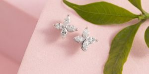 Diamond Earrings / 14k Solid Gold Marquise Floral Studs / Marquise Cut Diamond Earrings / Minimalist