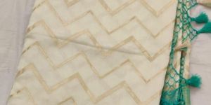 White Green Border Matka Silk Saree