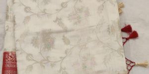 White Red Border Matka Silk Saree