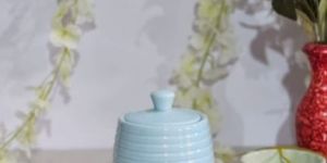 Ring Shaped Sky Blue Ceramic Jar