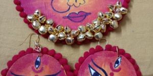 Hand Painted Fabric Necklace Set