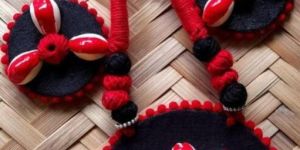 Red Black Round Jute Kori