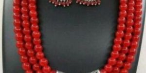 Red Pipe Triple Layer Necklace Set