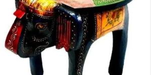 Wooden Hand Painted Elephant Stool