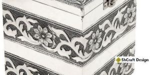 Long Metal Box Handicraft Vertical Velvet Embossed Metal Big Box Silver Handicraft Box