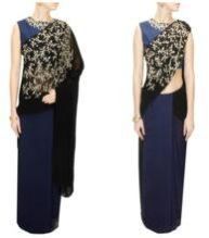 Blue and Black Designer Embroidered Saree