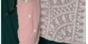 Peach Lucknowi Chikan Saree