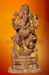 Brown Ganesh Wood Carving