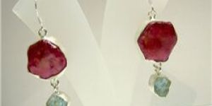RUBY AND AQUAMARINE ROUGH EARRINGS