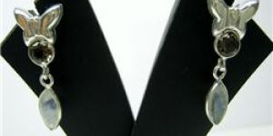 SMOKY AND RAINBOW MOONSTONE FACET EARRINGS