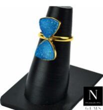 Trillion Shape 10mm Double Druzy 24k Gold Plated Ring