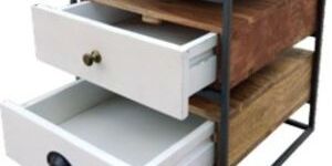 Wood And Iron Bedside with Drawer