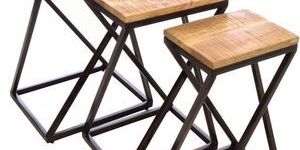 Wood And Iron Nested 3 Table Set