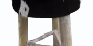 Pine Wood Genuine Leather Stool