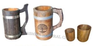 Wooden Handicraft Mug and Glass