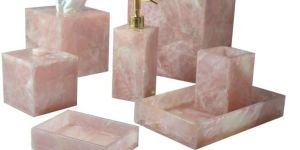 Plain Natural Rose Quartz Stone Bathroom Set