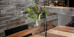 IRON FLOWER VASE WITH GLASS CONE