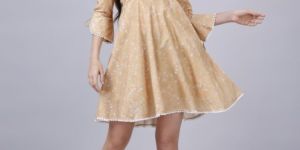 Ladies Yellow Printed One Piece Dress