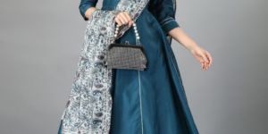 Navy Blue Printed Kurti Palazzo Set