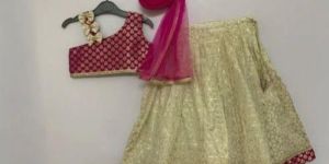Pink Golden Kids Ghagra Choli