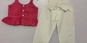 Red White Sleeveless Girls Kids Top Pant
