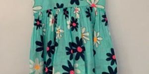 Sky Blue Flower Print Girls Kids Frock