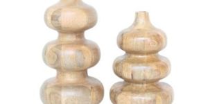 Table Top Decorative Wooden Flower Vase Set of 2 Pcs
