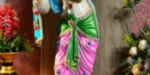 Polyresin Standing Krishna with Jarkan Work Statue