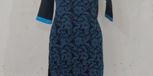 Black Blue Cotton Embroidered Kurti