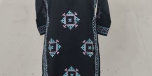 Black Cotton Embroidered Kurti