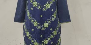 Navy Blue Jacquard Embroidered Kurti