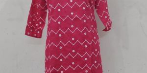 Red Cotton Embroidered Kurti