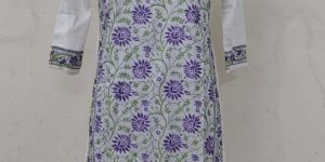 White Cotton Embroidered Kurti