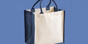 White & Blue Jute Shopping Bag