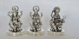Silver Laxmi Ganesh Saraswati Statue