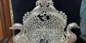 Silver Peacock Design God Singhasan