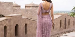 Onion Color Soft Net Sequence Work Saree