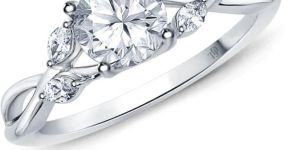 Vine And Leaves Style Marquise Bud Diamond Engagement Ring with Center Diamond