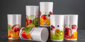 Glossy Fruit Printed Plastic Glass Set