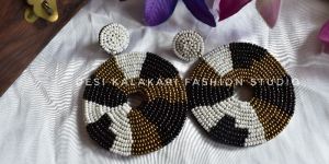 Black and White Round Beaded Earrings