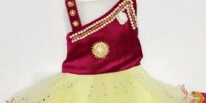 Girls Net Maroon And Yellow Frock