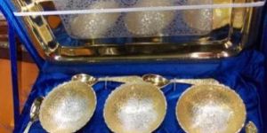 Gold Plated Tray with 6 Bowls and 6 Spoon Set