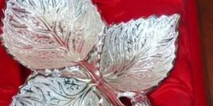 Silver Plated Leaf Shaped Bowl with Spoon
