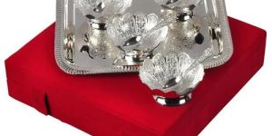 Silver Plated Tray with 4 Bowl and 4 Spoon Set