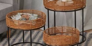 Rattan Side Metal Table Set