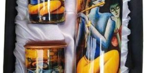 Radha Krishna Copper Water Bottle Gift Set