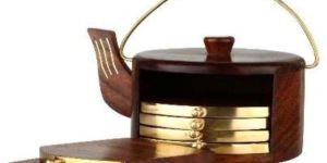 Wooden Kettle Shape Coaster Set