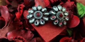 Silver Polki Stud Earrings