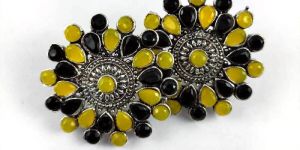 Premium oxidised with yellow & black stone earrings